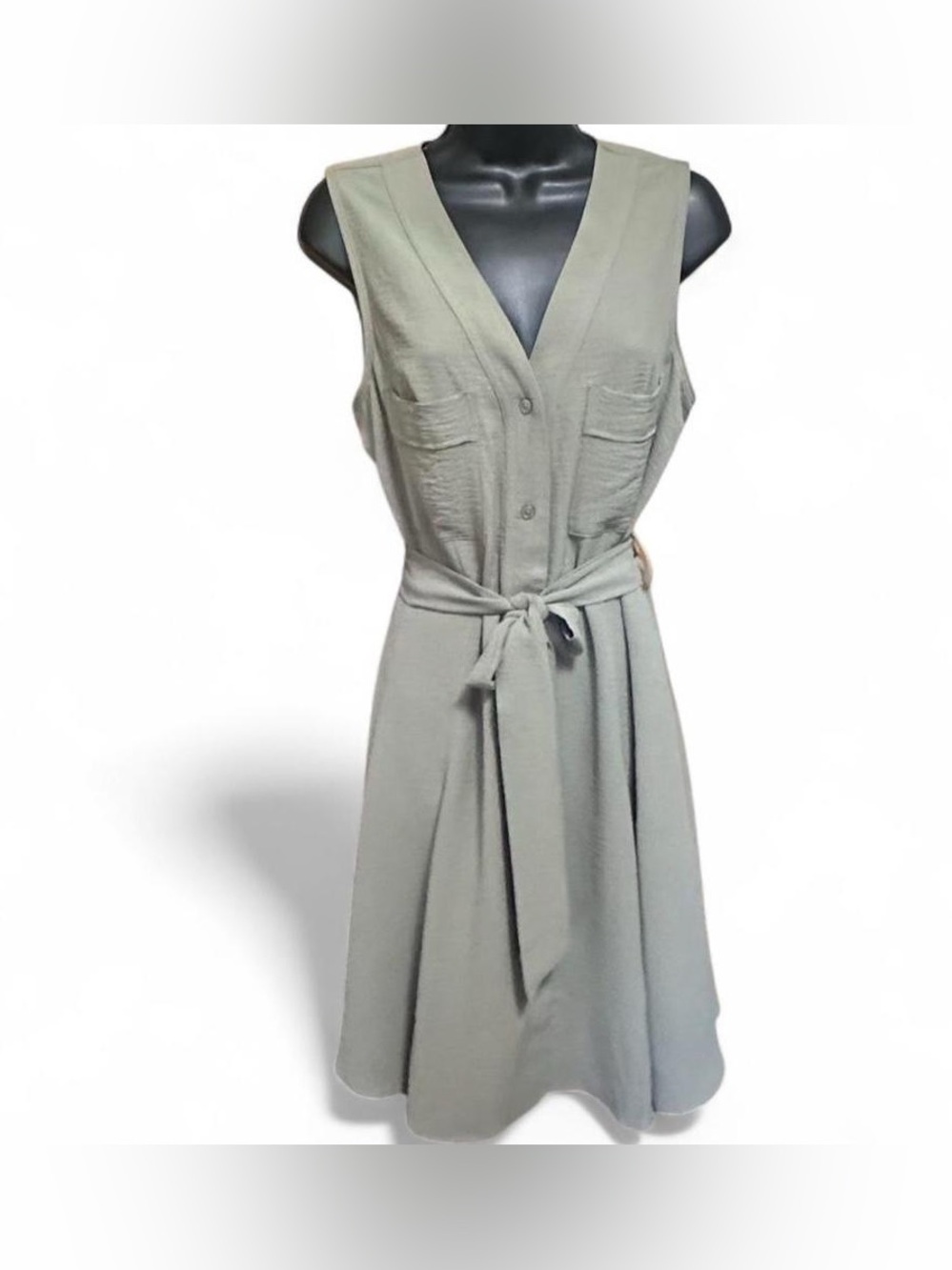 NWT $129 DKNY Sage Green Sleeveless Knee Length Dress